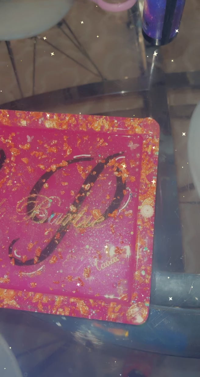 Custom Pink Glitter Resin Rolling Tray